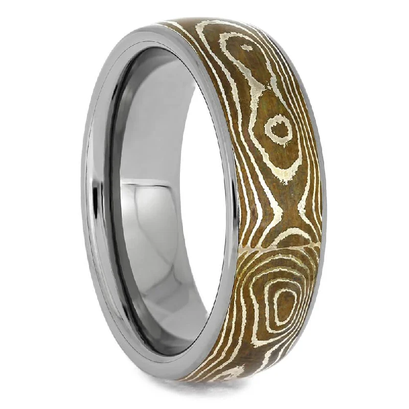 women's opal engagement rings-Mokume Gane Wedding Band