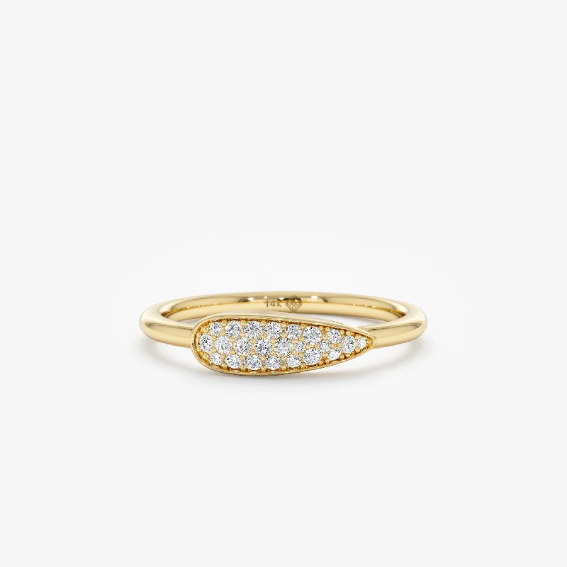 women's mixed metal engagement rings-Long Teardrop Pave Diamond Ring, Eleanor