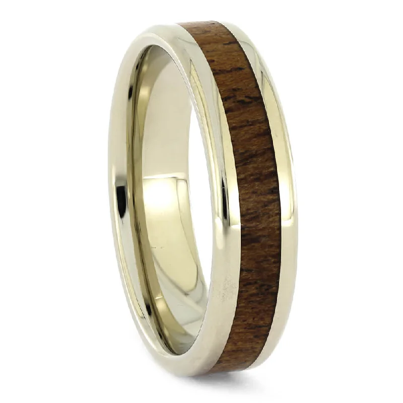 women's classic engagement rings-Mesquite Wood Wedding Band In White Gold