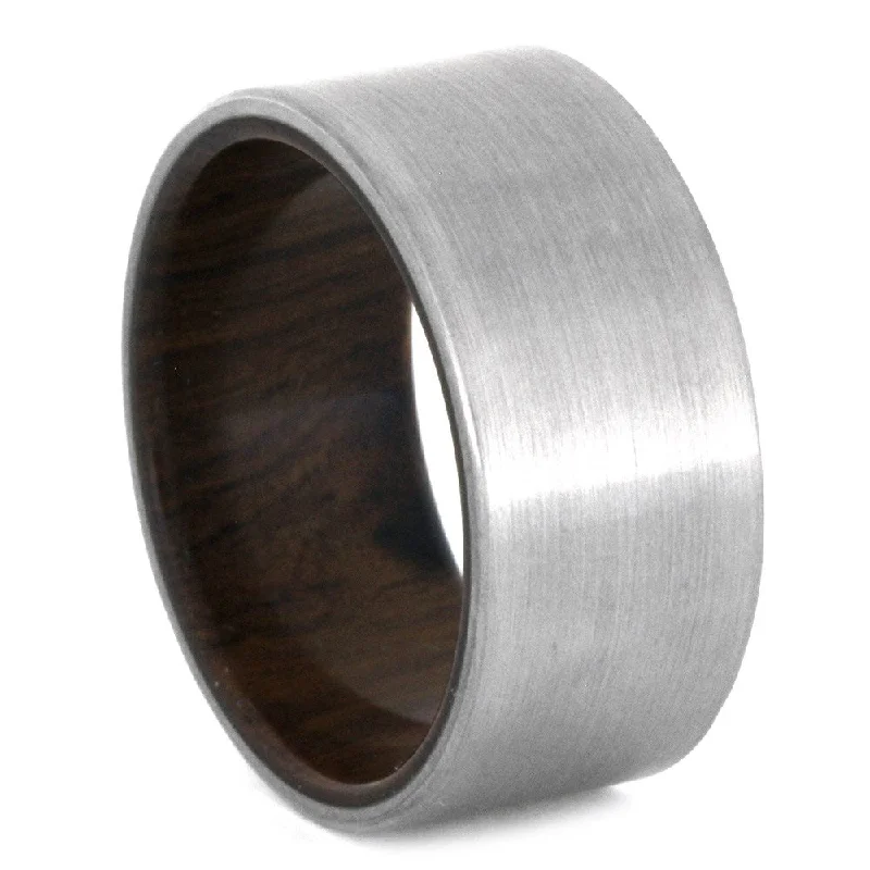 women's eternity engagement rings-Brushed Titanium Wedding Band with an Ironwood Sleeve