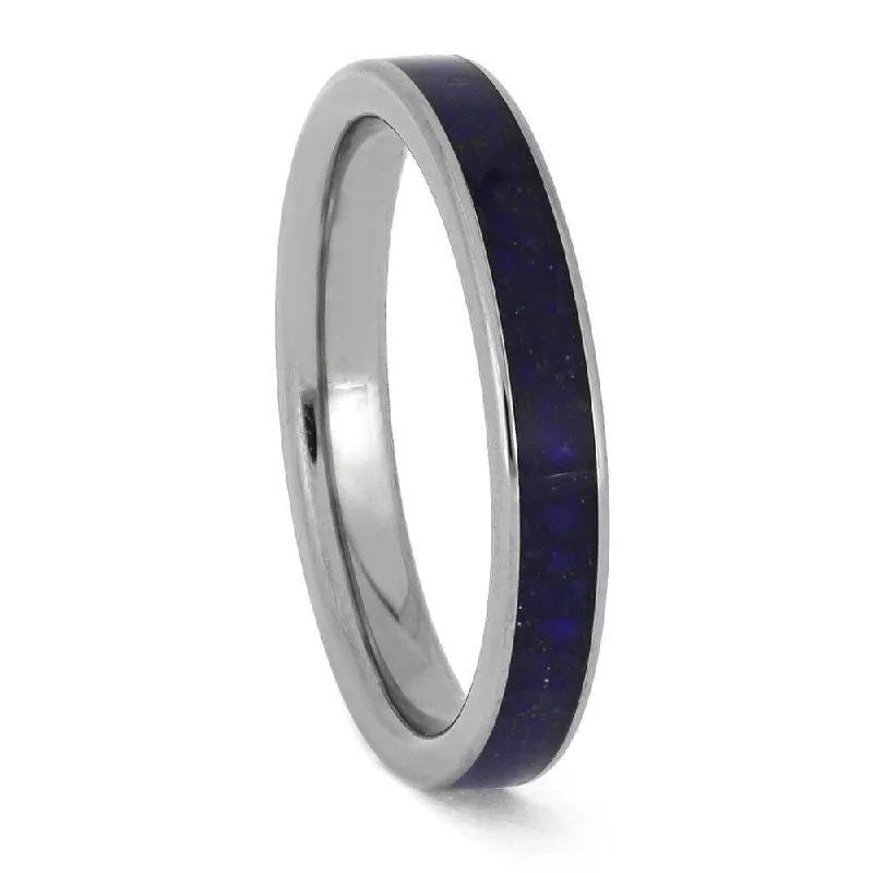 women's gold engagement rings-Crushed Lapis Lazuli Wedding Band