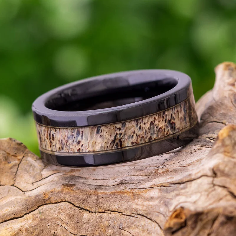 women's classic engagement rings-Antler & Black Ceramic Men's Wedding Band