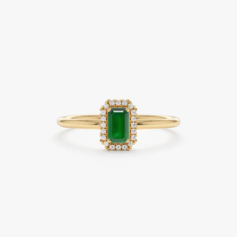 women's big engagement rings-Mini Emerald and Diamond Engagement Ring, Julie