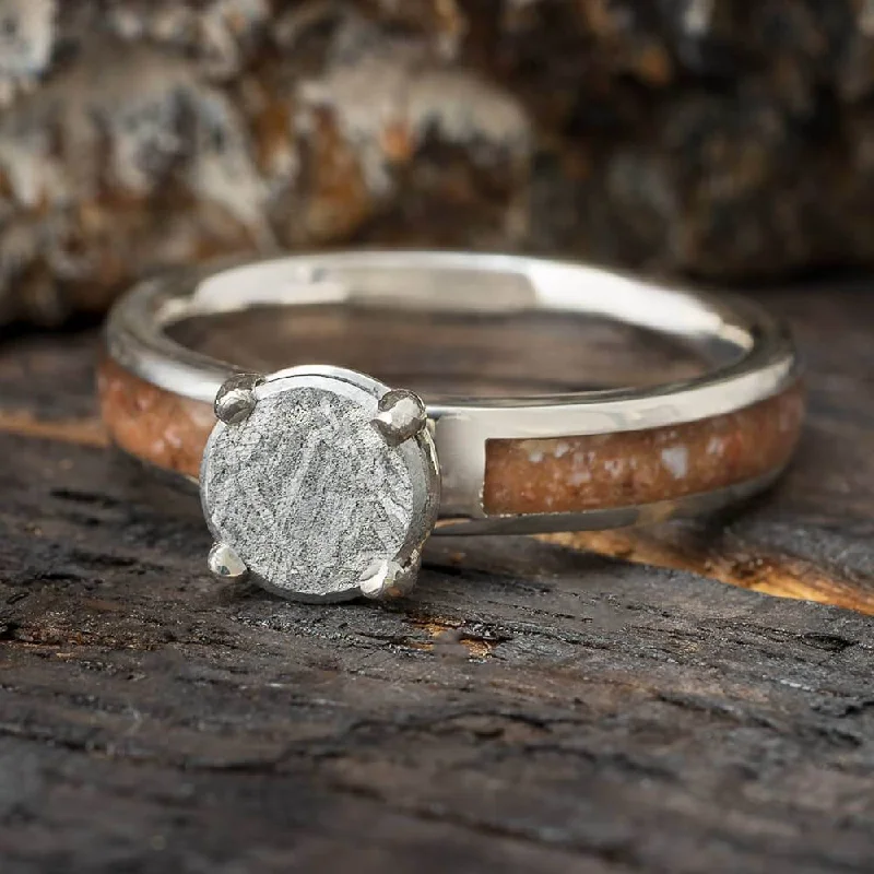 women's birthstone engagement rings-Platinum Solitaire Meteorite Stone Engagement Ring