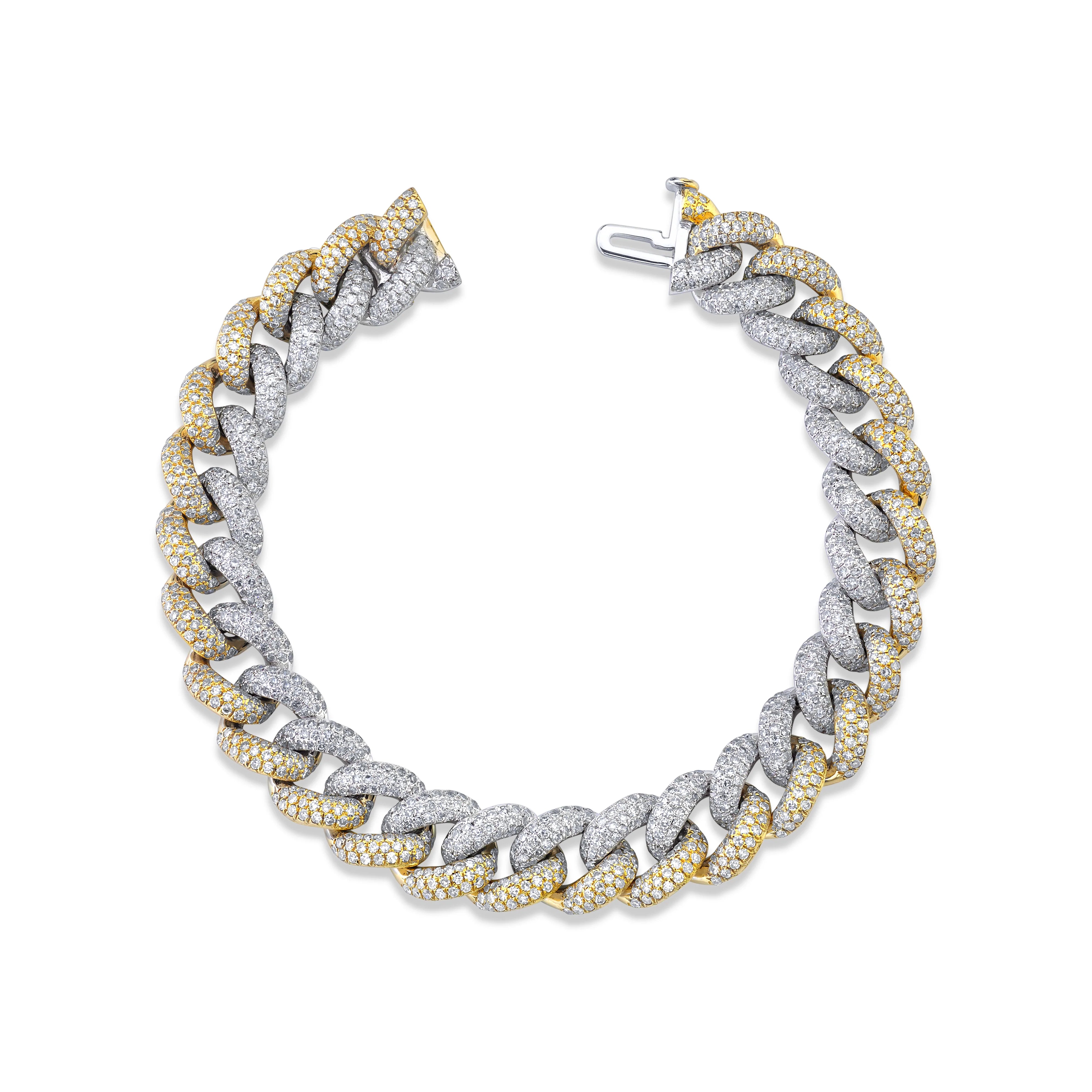 women's trendy bracelets-Two-Tone Essential Pave Diamond Link Bracelet