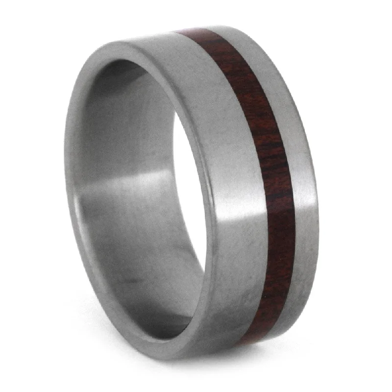 women's tanzanite engagement rings-Matte Titanium Men's Wedding Band with Bloodwood