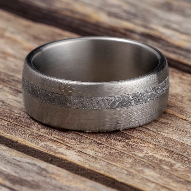 women's vintage engagement rings-Rugged Men's Meteorite Wedding Band With Brushed Titanium