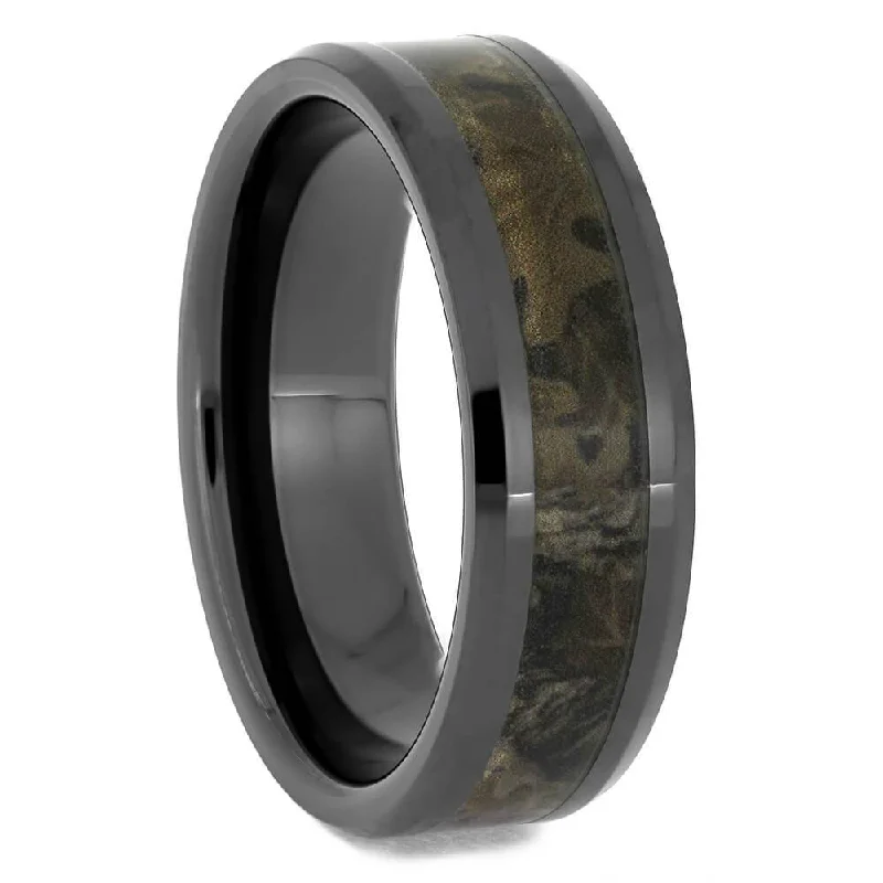 women's solitaire engagement rings-Men's Black Ceramic Wedding Band with Camo