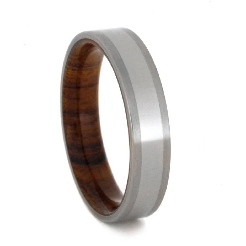 women's baguette engagement rings-Titanium Wedding Band with Ironwood Sleeve