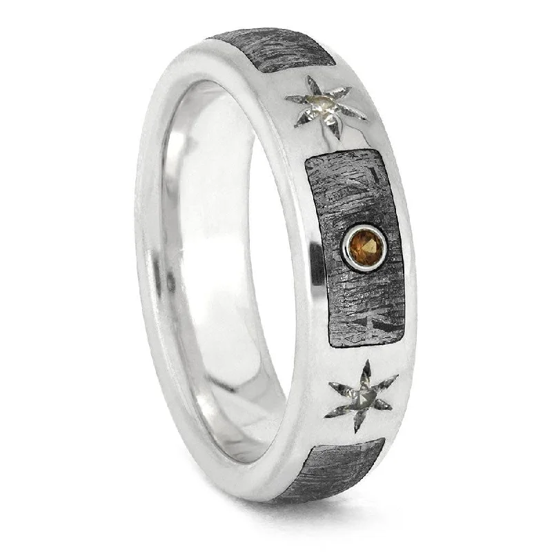 women's heirloom engagement rings-Meteorite Wedding Band with Sapphires in Silver