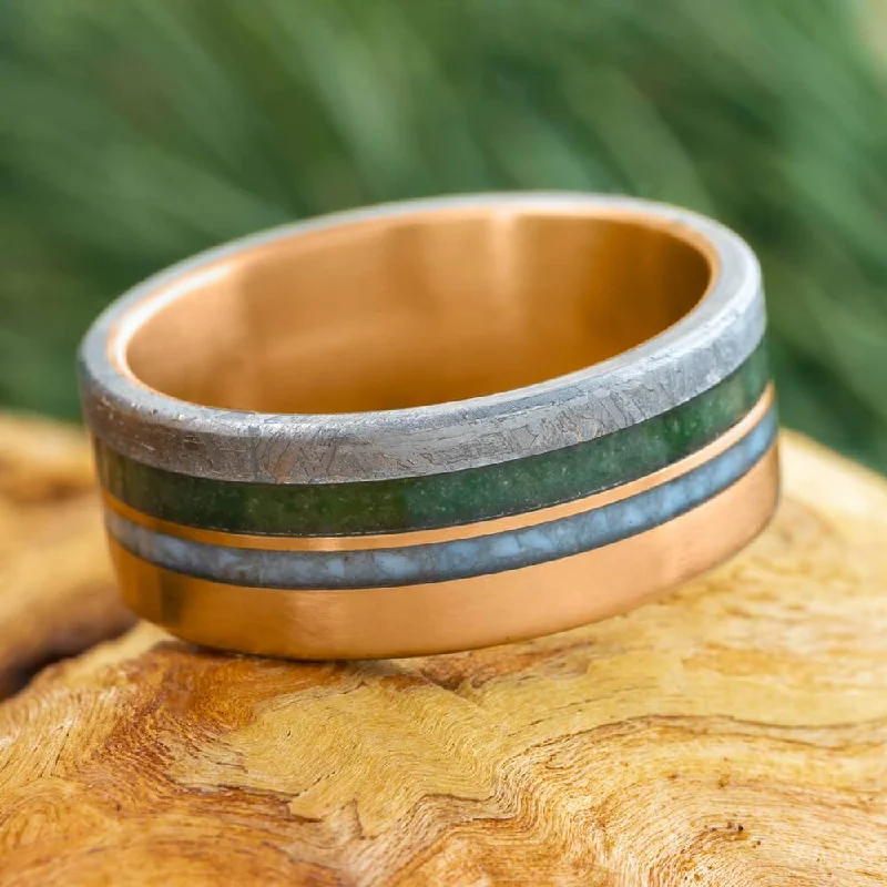 women's tribal rings-Men's Birthstone Ring with Meteorite in Rose Gold