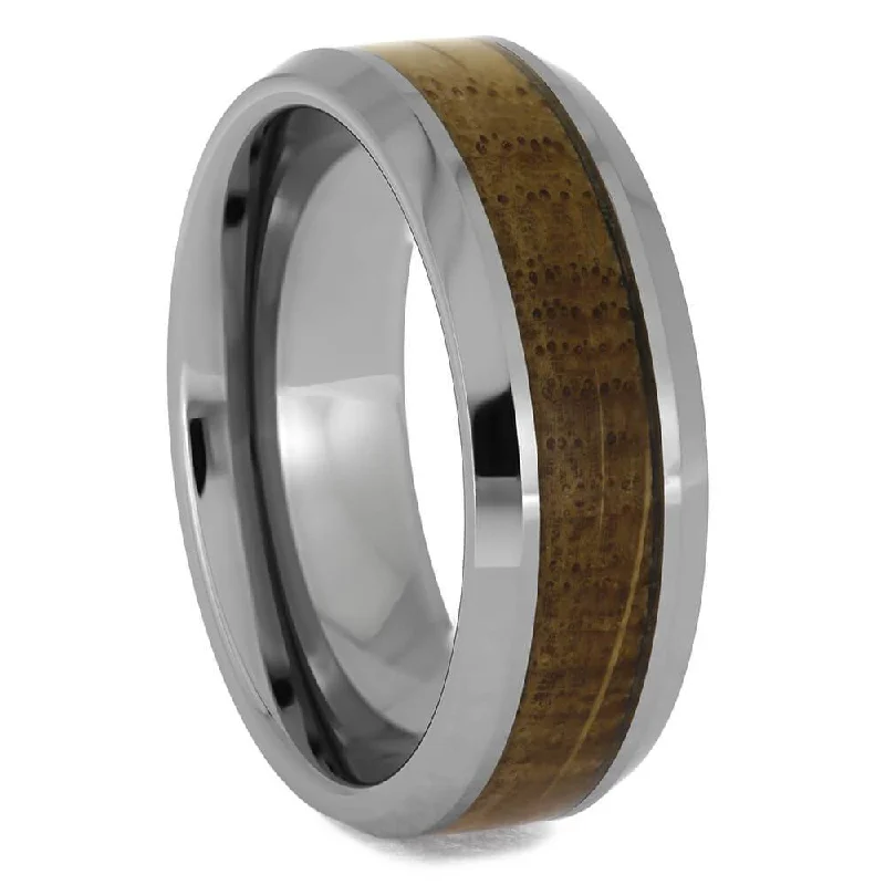 women's gold engagement rings-Whiskey Oak & Beveled Tungsten Men's Wedding Band