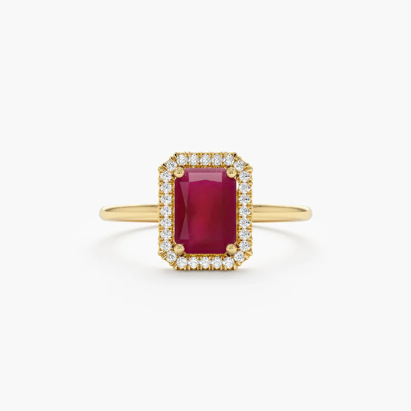 women's oval engagement rings-Natural Ruby and Diamond Engagement Ring, Juliet