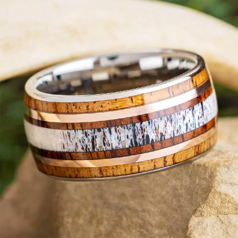 women's infinity love engagement rings-Rustic Wedding Band with Mesquite Wood and Antler