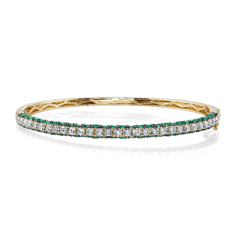 women's statement bracelets-Diamond & Gemstone 3 Sided Bangle