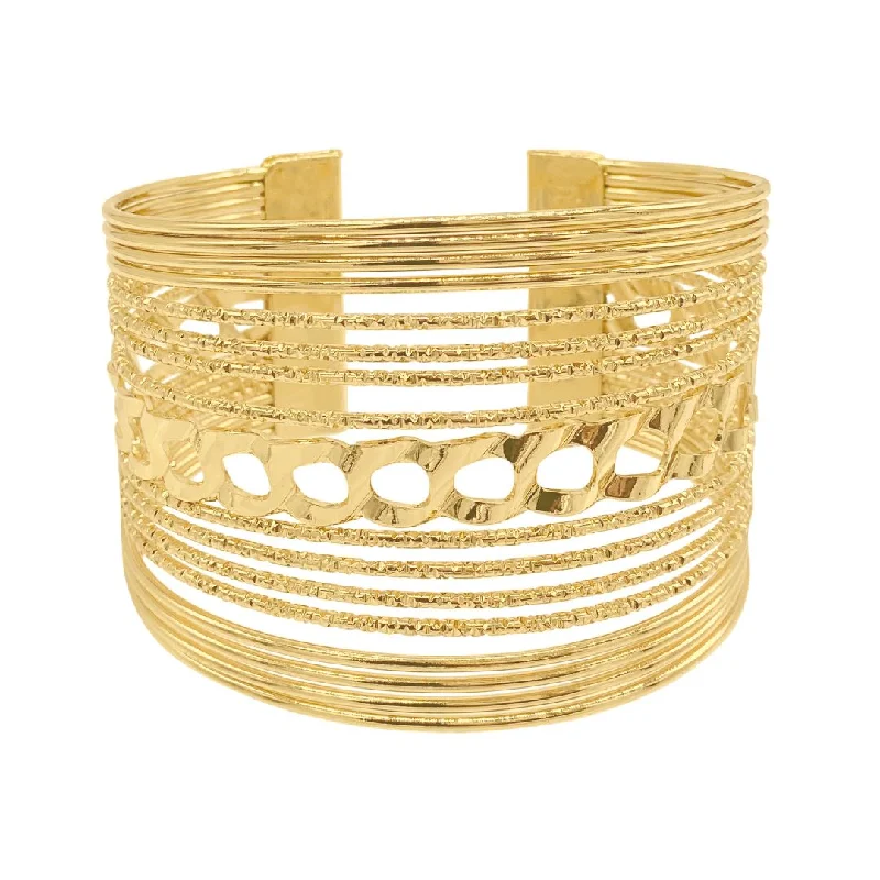 women's Western bracelets-14k Gold Plated Multi Strand Cuff Bracelet