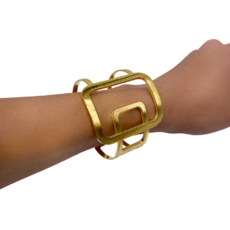 women's layered bracelets-Tarnish Resistant 14k Gold Plated Sculptural Cuff