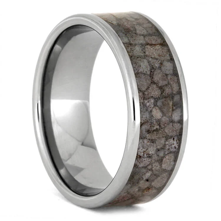 women's celestial engagement rings-Titanium Wedding Band with Crushed Deer Antler