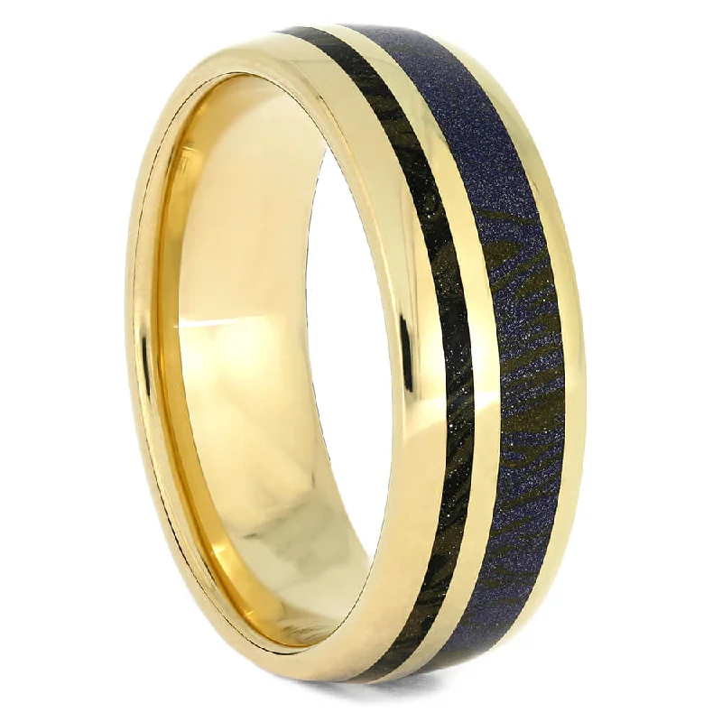 women's glamorous engagement rings-Unique Yellow Gold Men's Wedding Band with Mokume Gane