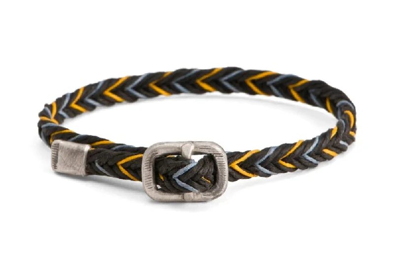 women's evil eye bracelets-#141 - Men’s bracelet Canvas Sterling Silver black yellow gray