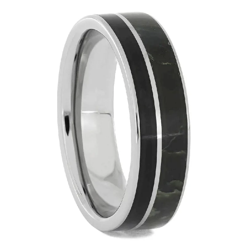 women's spiritual engagement rings-Men's Obsidian and Jade Wedding Band in Titanium