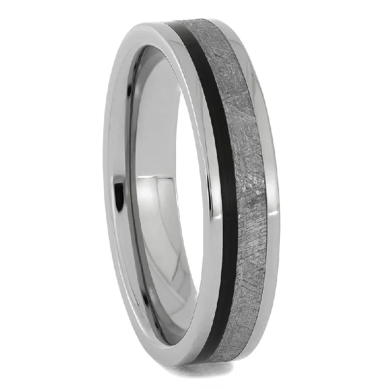 women's engagement rings-Men's Meteorite & Wood Wedding Band