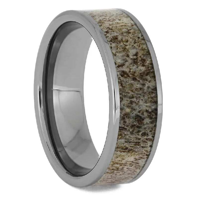 women's tension set engagement rings-Tungsten Men's Wedding Band with Antler