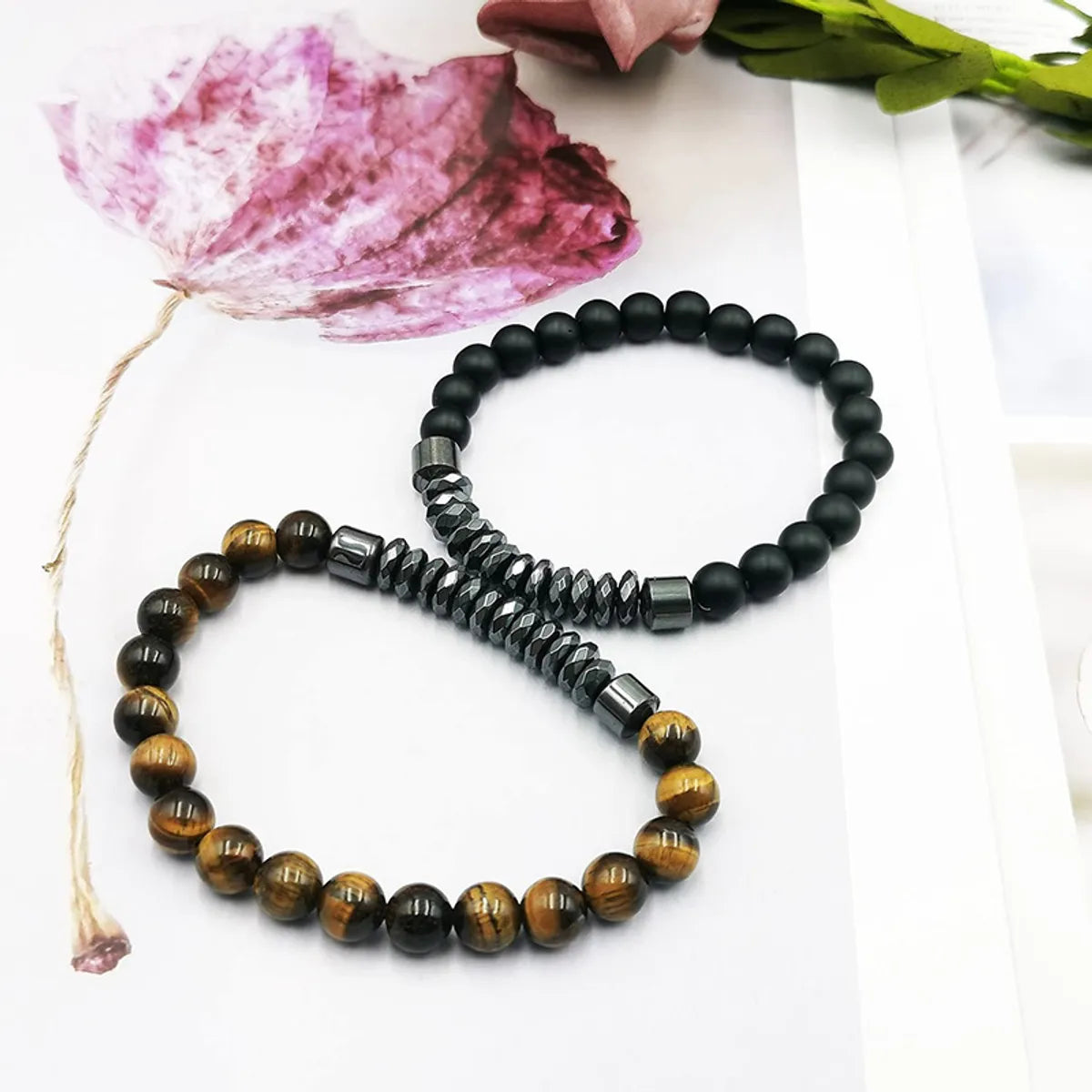 women's silver bracelets-Classic Style Round Natural Stone Tiger Eye Beaded Bracelets