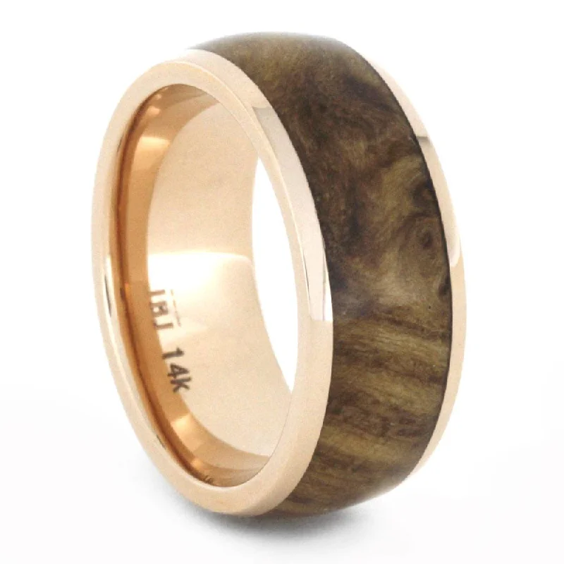 women's split shank engagement rings-Rose Gold Wedding Band with Black Ash Burl Inlay