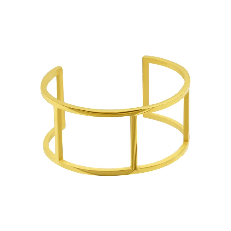 women's ethically sourced bracelets-Tarnish Resistant 14k Gold Plated Double Row Cuff Bracelet