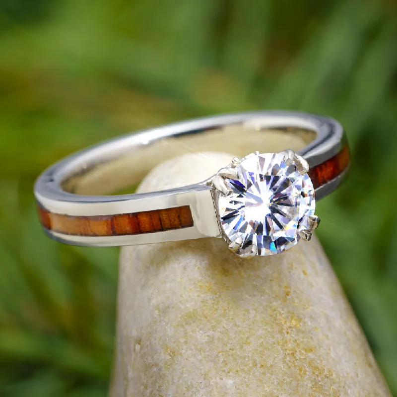 women's double halo engagement rings-Antler Prong Moissanite Engagement Ring With Wood Inlay