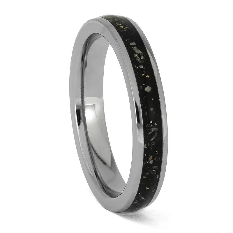 women's white sapphire engagement rings-Sleek Titanium and Black Stardust™ Wedding Band