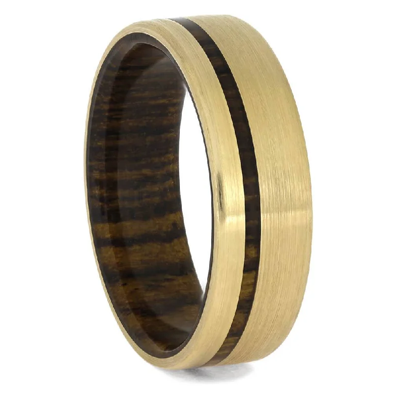 women's minimalist engagement rings-Yellow Gold and Wood Wedding Band for Men