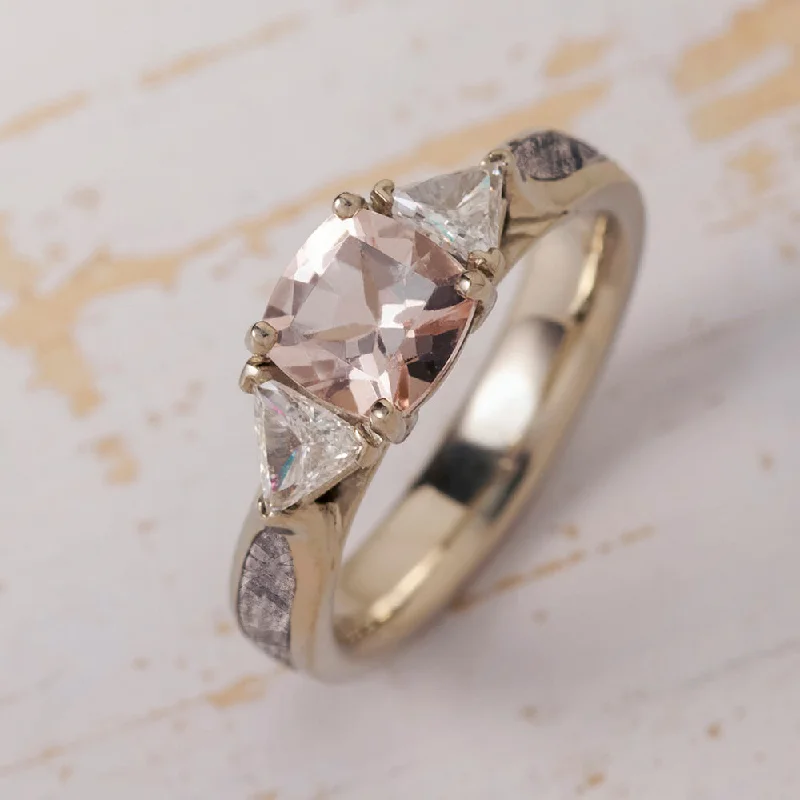 women's simple elegant rings-Antique Square Cut Morganite Engagement Ring with Meteorite Ring