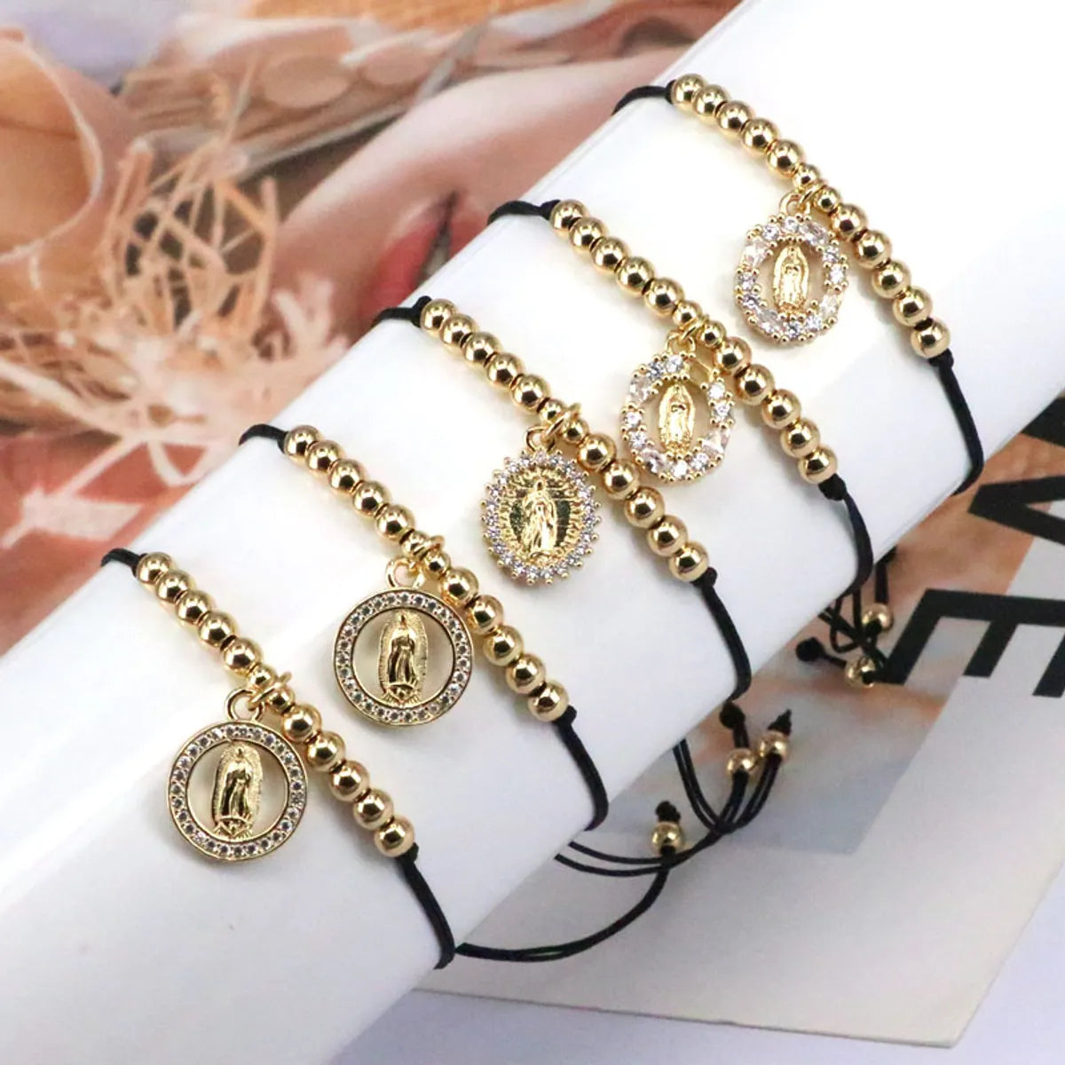 women's casual bracelets-1 Piece Ethnic Style Faith Oval Copper Plating Inlay Zircon Bracelets