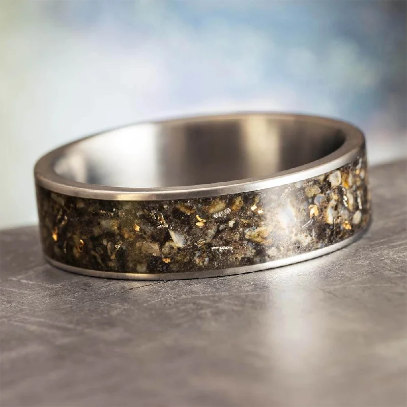 women's gold engagement rings-Dinosaur Bone Stardust™ Meteorite Wedding Band