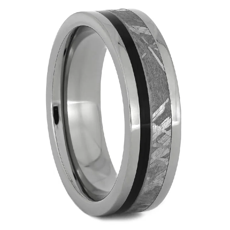 women's eco-friendly engagement rings-Unisex Meteorite Wedding Band with African Blackwood