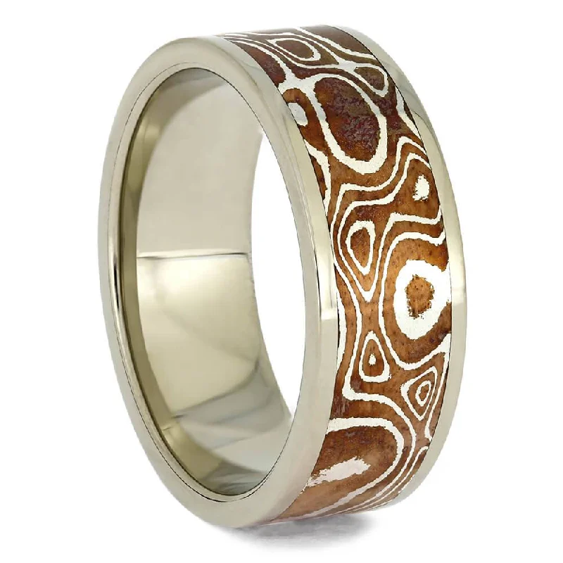 women's elegant engagement rings-Copper Silver Mokume Wedding Band with White Gold Edges