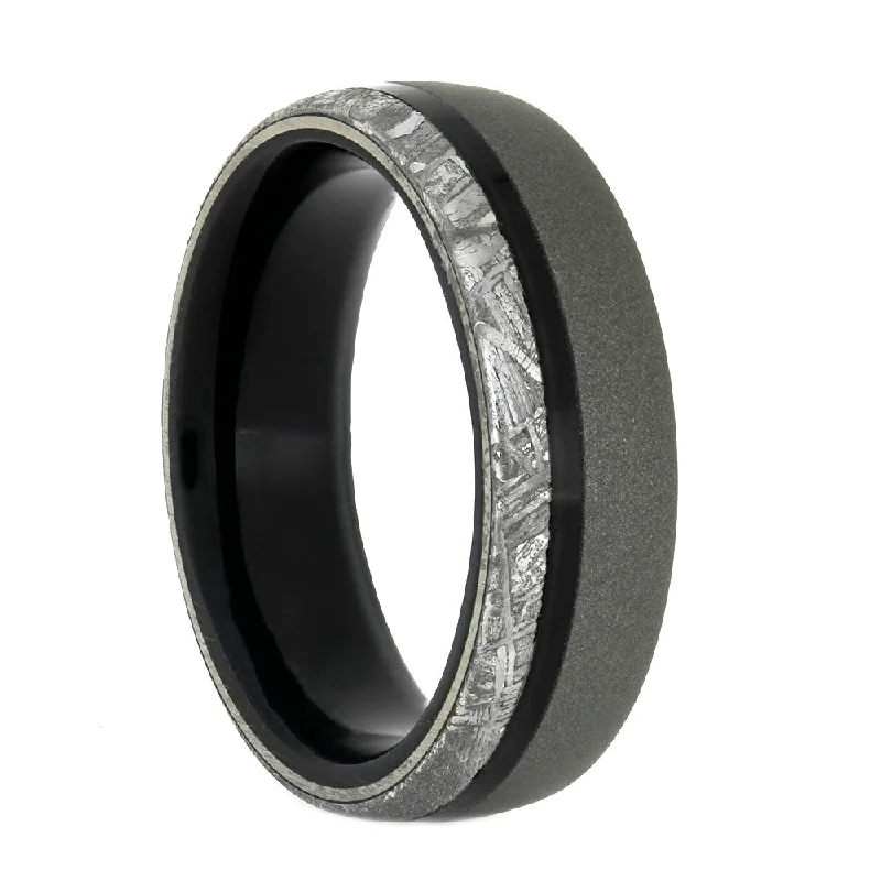 women's eco-friendly engagement rings-Ebony & Meteorite Men's Wedding Band