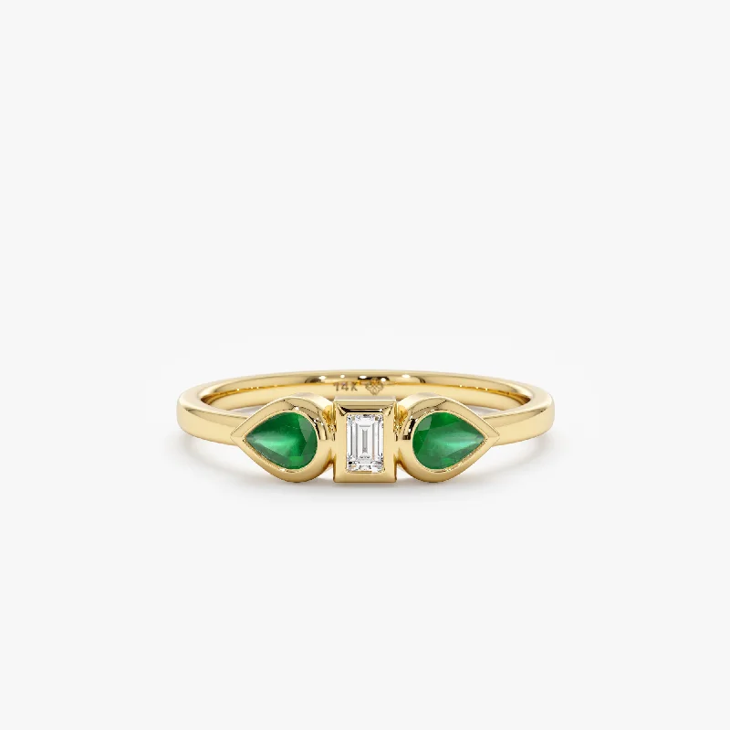 women's halo engagement rings-Pear Cut Emerald and Diamond Ring, Saige