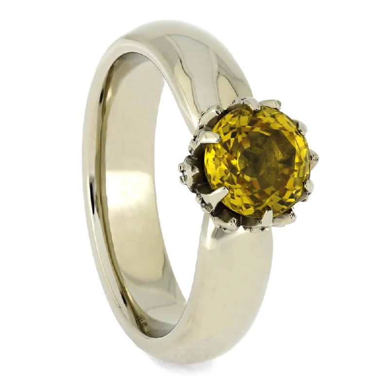 women's three-stone engagement rings-Yellow Sapphire Engagement Ring with Lotus Setting