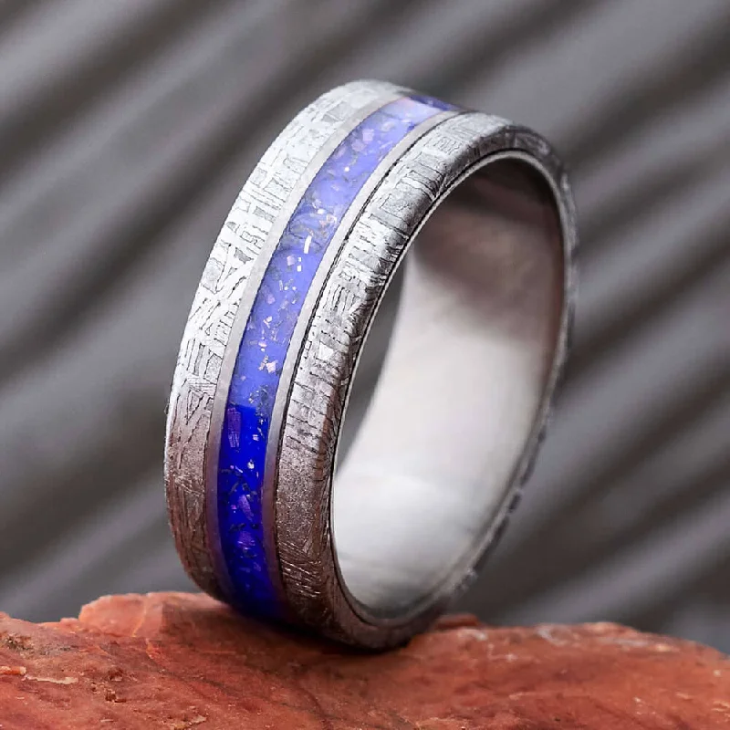 women's romantic rings-Blue Stardust™ Men's Meteorite Ring in Matte Titanium