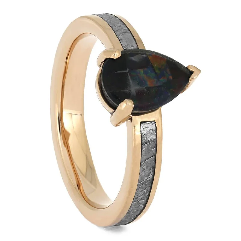 women's designer engagement rings-Meteorite Engagement Ring with Pear Cut Opal